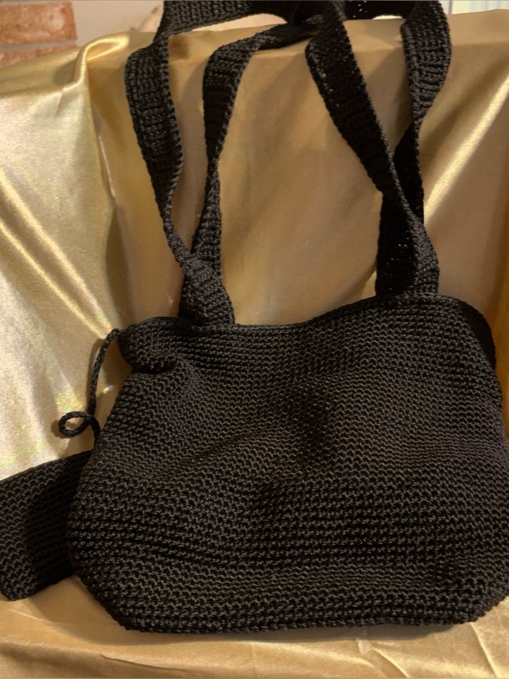 NY&Co Handmade Crochet Crossbody Bag Black Boho Vintage-Inspired Shoulder Purse